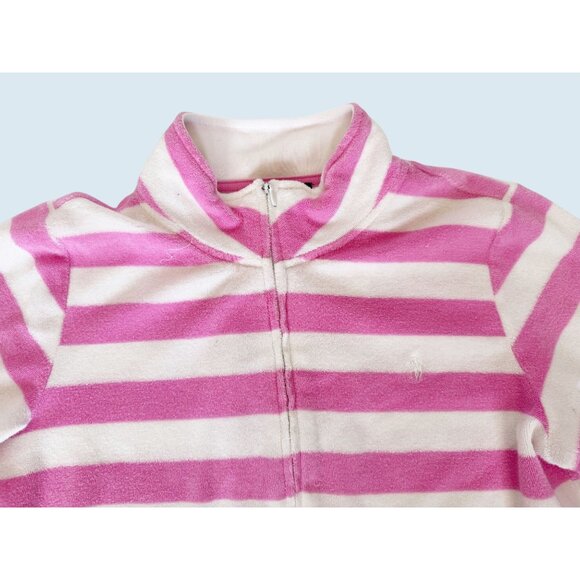 RALPH LAUREN Pink & White Striped Terrycloth Zip Up Sweater Size M - Picture 3 of 8